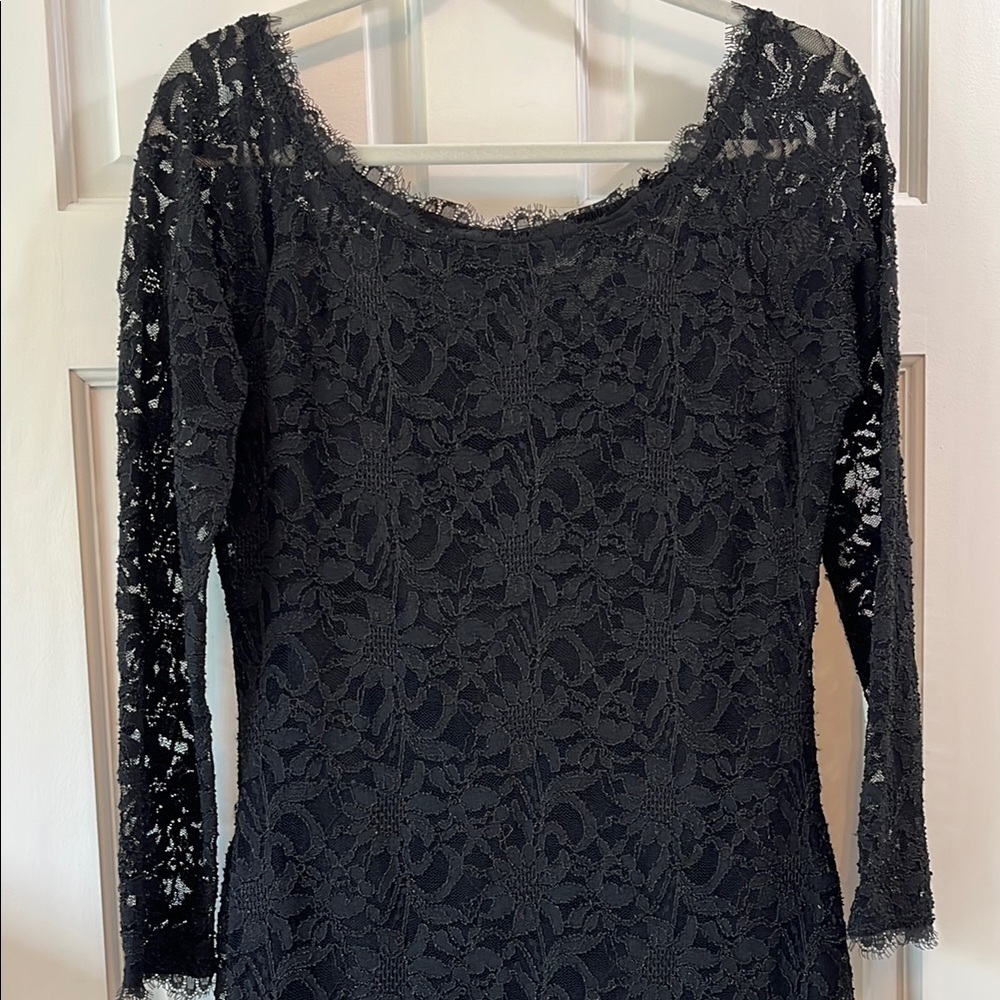 Jump Apparel Black Mesh Floral Long Sleeve Sheath Cocktail Dress - Size Large - Picture 6 of 13